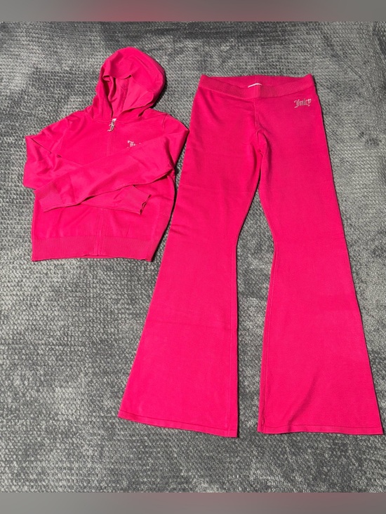 Juicy Couture Pants - Juicy Couture Bright Pink Velour Hoodie & Flared Pants Set Size M